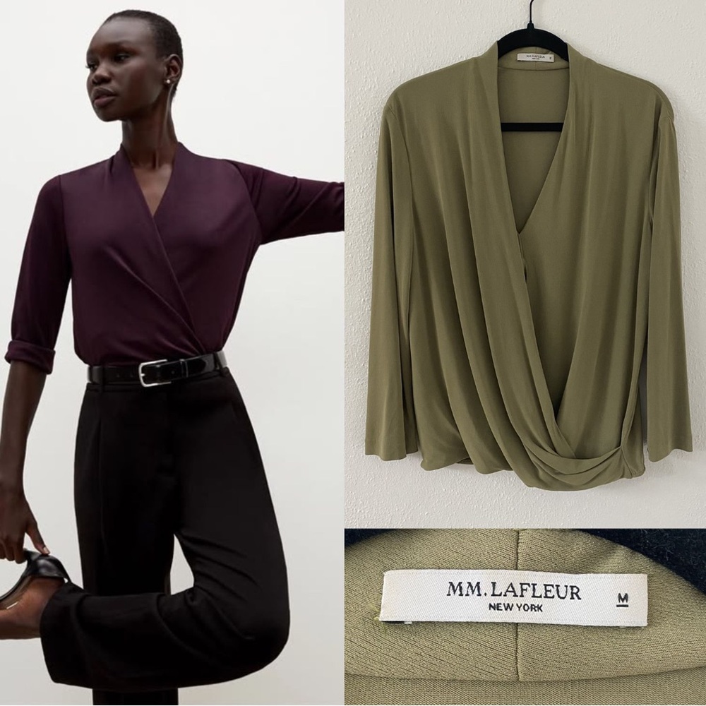 MM LaFleur Deneuve Wrap Blouse Chartreuse Olive Green Size Medium